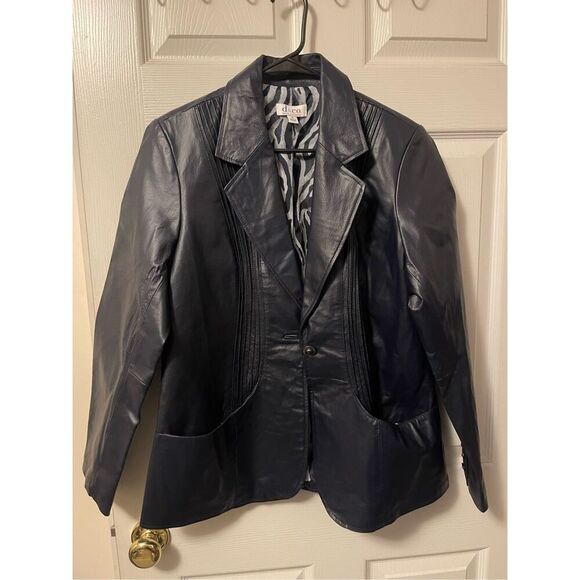 Denim&Co Jackets & Blazers - Denim & Co‎ Women's Navy Leather Jacket Medium Button Front Casual